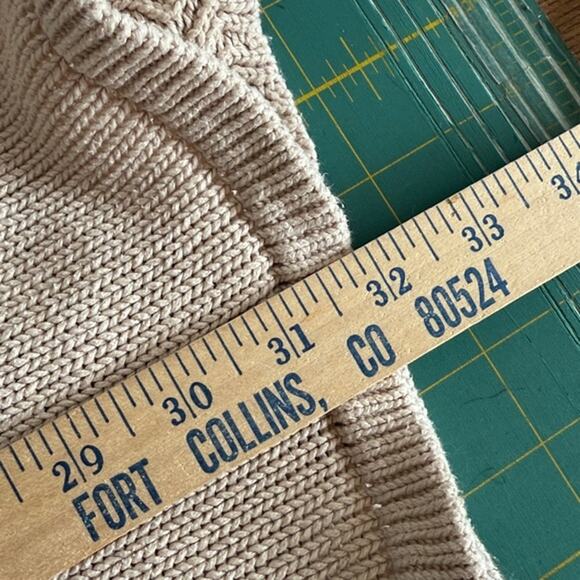 Long Beige Open Cardigan Women's Sweater Leo and Nicole Ribbed Collar sz XL - Picture 6 of 6